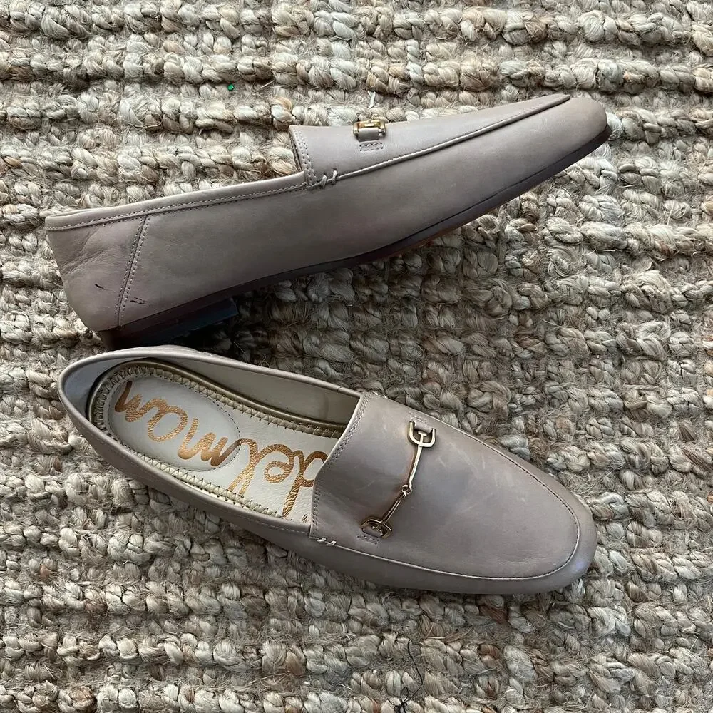 Sam Edelman Loraine Bit Loafers Taupe Leather Gold Hardware Women’s 10.5 Preppy